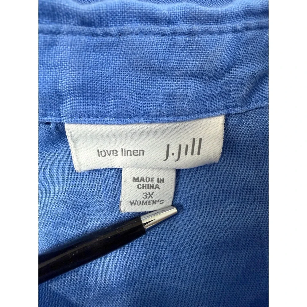 J.Jill Love Linen shirt Womens size 3X Blue 100% Linen Top Long sleeve EUC‎